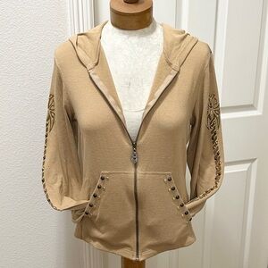 Love Amour Tan Hoodie Sweater with Gold/Copper Studded Accents - XL
